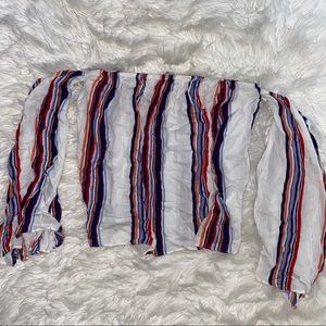 Vertical stripe off the shoulder top